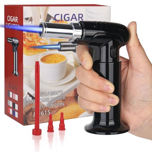 XCWTBL Küchenbrenner, Flambierbrenner, Nachfüllbarer Crème Brulée Brenner, Lötbrenner mit Sicherheitsschloss mit Einstellbaren & Wind Widerstand Flamme für Kochen, Grillen(Butan Gas nicht enthalten)
