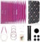 RUIDI Rundstricknadeln Set, Lange Aluminium Austauschbare Rundstricknadeln Set mit Etui & Zubehör, 13 Paar Rundstricknadel-Set (13cm) in den Größen von 2,75 mm bis 10 mm (Fuchsia)