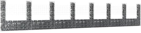 Gabionenkorb U-Form mit 8 Säulen, Xichuzi Gabionen Zaun, Steinkorb Gabione, Gabionenwand, Gabionen Pflanzkübel, Gabionen-hochbeet, Eisen 860x20x150 cm