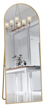 DAHUEN Miroir Pleine Longueur 162x53 cm, Miroir arqué sur Pied avec Cadre en métal, Support, Miroir Intégral, Miroir de Dressing Complet pour Chambre, Salon, Dressing (Or)