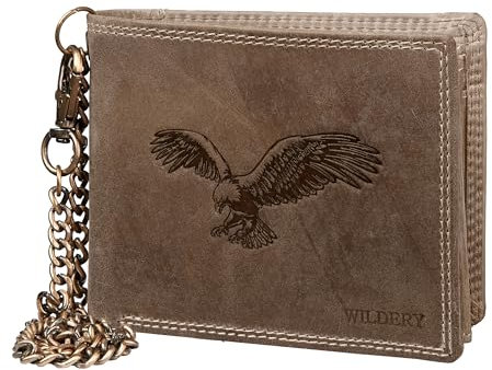 Wildery® Geldbörse Herren mit Kette I RFID Geldbeutel Herren mit Prägung I Echt Leder Portmonee mit Kette I Biker Portemonnaie I Männer Geschenke /#Adler WI120