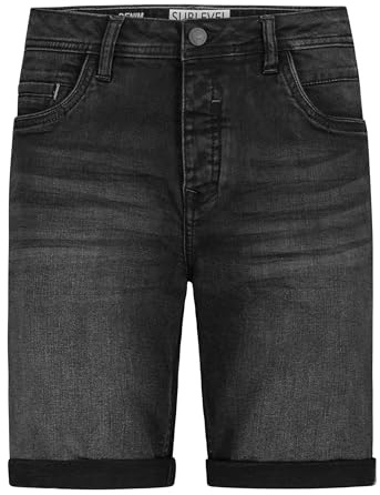 Sublevel Herren Jeansshorts Denim Bermuda mit Umschlag und Ziernähten, Farben:Schwarz, Größe:32W