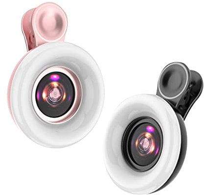 Mobile Phone Fill Light 15X Macro Lens Portable Selfie LED Ring Flash Light Phone Selfie Lamp Universal Ring Clip Light (Color : Black)