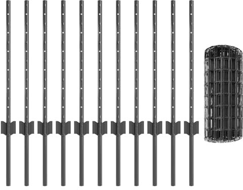 vidaXL Euro-Zaun mit 11 U-Posten Grau 0,6 x 25 m aus Stahl | Robuster Metallzaun für draußen, korrosionsbeständig, perfekt für Garten, Grundstücksgrenze, Terrassen-Umzäunung, Wohn- und Gewerbebereich