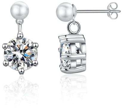 Oivzziy 925 Sterling Silver Pearl Diamond Earrings for Women, with Pearl Stud Earrings and Austrian Crystals Diamond Drop Earrings, Fine Jewelry Gifts for Women