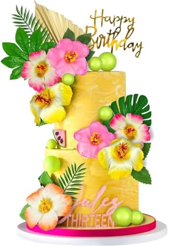 Hawaiianische Geburtstagstorte Dekoration Sets, Hawaiianische Party Dekorationen, Blumen Geburtstagstorte Dekorationen, Tropische Torten, Blumen Palmenblatt Party Dekoration Sets