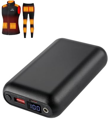 Batterie 20 000 mAh pour gilet chauffant - Gilet chauffant Powerbank 7,4 V CC 4,0 mm et sortie USB/Type-C, jusqu'à 13 heures de chaleur, affichage LED