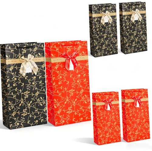 Joybble 4Pcs Bottle Bags for Wine, Reusable Paper Wine Bottle Bags, Luxury Gift Bag with Rope Handles, Elegant Paper Tote Bag for Spirits Whiskey Champagne, Wedding Birthday Xmas Party Decoration