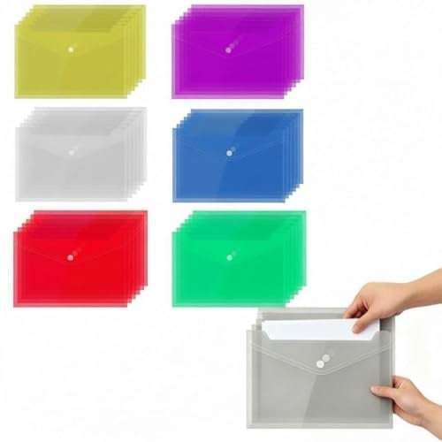 36 Pièces Pochette PlastiqueDocument A5, Porte Document en Plastique Coloré, Porte Documentavec bouton, pour l'organisation de Bureau de Travail à Domicile à l'école (A5)