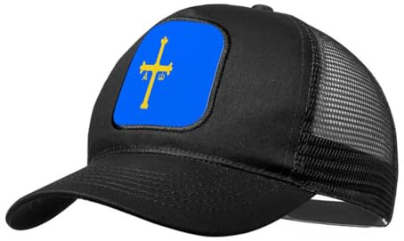 MERCHANDMANIA Gorra Negra con Rejilla Bandera de Asturias españa Comunidad autonoma Moda Deporte