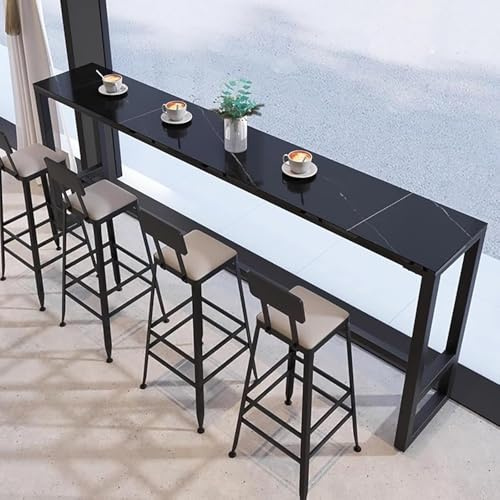 Moderner Bartisch, Rechteckig, Schieferoptik, Hohe Tischplatte Aus Kunstmarmor, Eisengestell, ESS-, Fenster- Oder Couchtisch (Ohne Hocker)