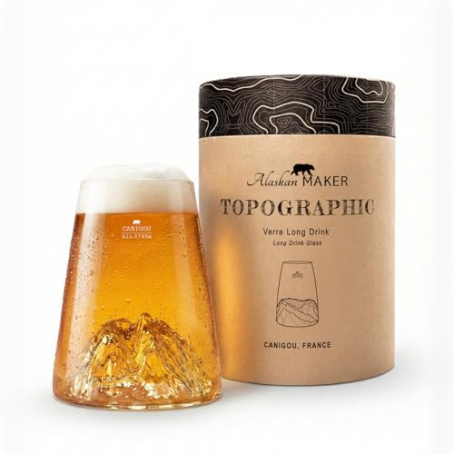 Alaskan MAKER Verre long 450ml - Borosilicate de qualité supérieure soufflé artisanalement avec les montagnes en relief | Cocktail, bière ou soft TOPOGRAPHIC (Canigou)