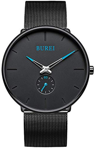 BUREI Vigor Rigger Ultradünne Herrenuhr, minimalistisches Design, Business-Casual-Uhr (Blau Schwarz)