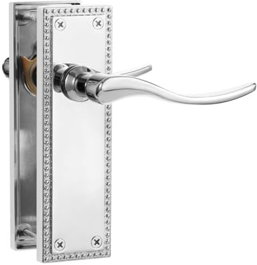 SORWDUERM 1 Pair Victorian Scroll Polished Chorme Internal Door Handles,Long Latch Lever Set for Interior Wooden Doors,Fits Standard UK Door,Zinc Alloy