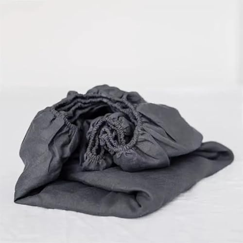 Spannbettlaken, 100% natürliches Leinen, 35 cm Tiefe Taschen, komfortabel und atmungsaktiv, maschinenwaschbar (Dunkelgrau, 180x200 cm)