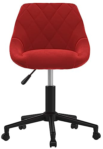 Basinlix Matrumsstol, roterbar, vinröd, sammet med gasfjäder och hjul, höjdjusterbar stoppstol med armstöd, ergonomisk skålstol för matsal, kök och vardagsrum