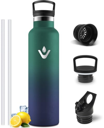 Mulbijeo Gourde Isotherme 1L, étanche sans BPA, Gourde Isotherme, Double Paroi, Bouteille Isotherme, 18/8 Acier Inoxydable, Gourde INOX, Bouteille d'eau pour Vélo