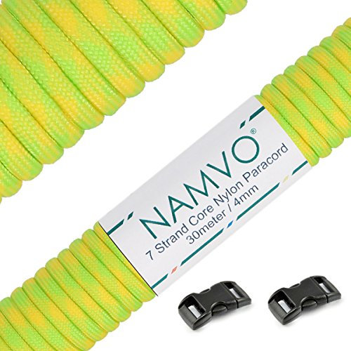 Namvo 550 Paracord Mil Spec Type III 7 strand parachute cord Total Length 100ft / 30 Meters, Green + Yellow