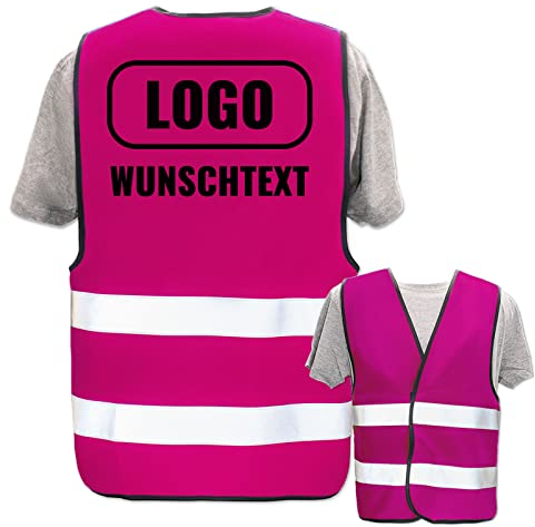 PixiPrints.com Warnweste mit eigenem Aufdruck * Druck: Rücken/Premium-Druck, Farbe & Größe: Pink S * Selbst gestalten mit Name Text Bild Logo