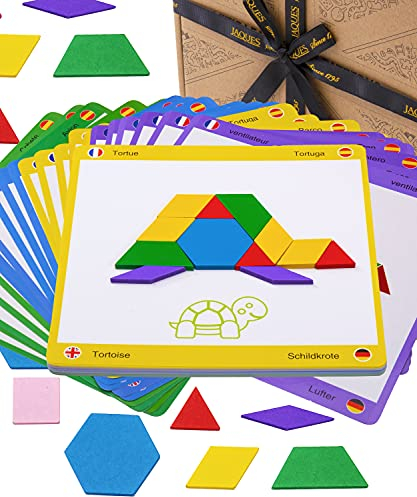 Jaques of London Educational Wooden Shapes Puzzle | Colour Wooden Puzzle in 4 Languages | Educational Toys for 3 4 5 6 Year Olds | Wooden Toys for Boys & Girls | Since 1795