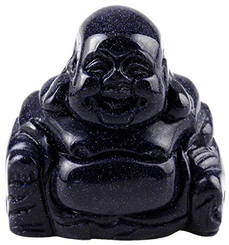 Nupuyai Blue Sand Quartz Healing Crystal Lucky Buddha Statue, Pocket Stone Laughing Happy Buddha Figure Ornament for Home Office