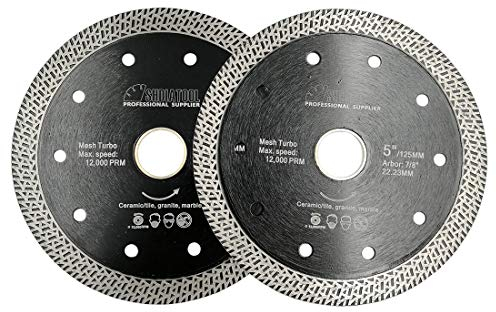 SHDIATOOL Diamond Cutting Disc 2pcs 5 Inches / 125mm Saw Blade with Mesh Turbo for Porcelain Tile Ceramic Granite Marble
