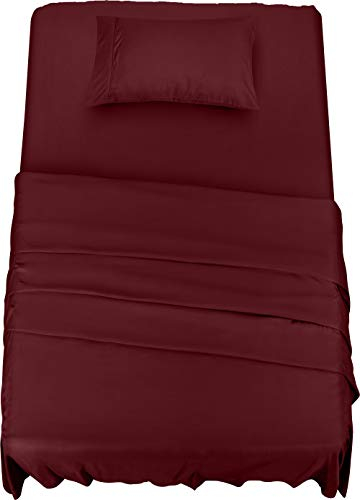 Utopia Bedding - Set Lenzuola Letto Singolo 3 Pezzi 90x190 cm - Spazzolata Poliestre di Microfibra - Oeko-Tex Certificato - Lenzuolo con Angoli, Lenzuolo Piatto e 1 Federa 50x75, Bordeaux