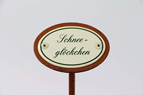 linoows Pflanzenstecker Schneeglöckchen, Pflanzenschild Emaille, Beetstecker 25 cm