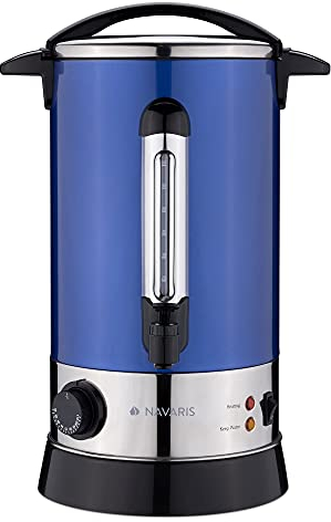 Navaris Hervidor de agua eléctrico de 10 L con grifo - Dispensador de bebidas calientes con termostato - Olla eléctrica para té café vino - Azul