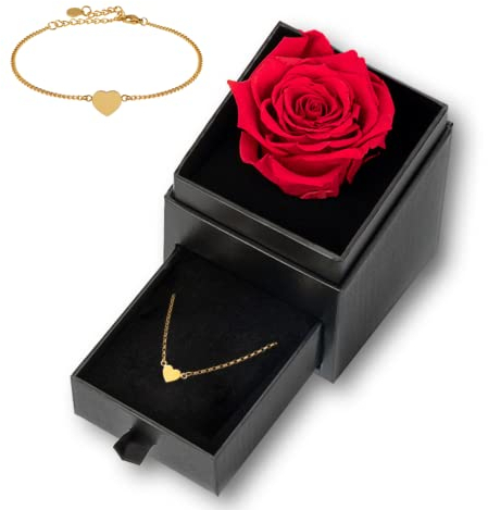 Mia Milano scatola di rose con bracciale durevole infinity rose e cuore d'oro rosa per donna I Regalo di San Valentino I Scatola regalo con bracciale cuore I Fatto a mano in Germania