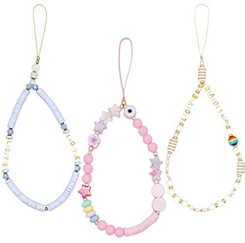 3 Stück Böhmische Handykette Handy Straps Vintage Neue Acryl Lächeln Stern Perlen Kette Bunte Perlen Strap Telefon Anhänger für Mobile mobile phone chain Handy Schmuck Hängen Chian für Frauen