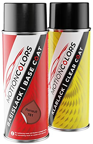 MOTIONCOLORS Grenade Metallic 761 für Renault Autolack Sprühdosen Set Basislack Klarlack Spraydose 400ml