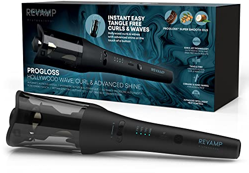 REVAMP Hollywood Wave Auto-Rotate Keramik-Lockenstab – Keramik Ionen-Lockenstab, Hair Waver für kleine Locken oder Beach Waves – Rotierender Haarstyler, Wellen-Lockenstab, Lockenzange