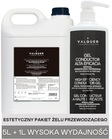 Valquer Laboratorios Valquer Gel pack conducteur à usage professionnel 1 L + 5 L (échographie, électrothérapie, etc.). Haute efficacité. Gel de contact. Gel Esthétique Vegan - 6000 ml