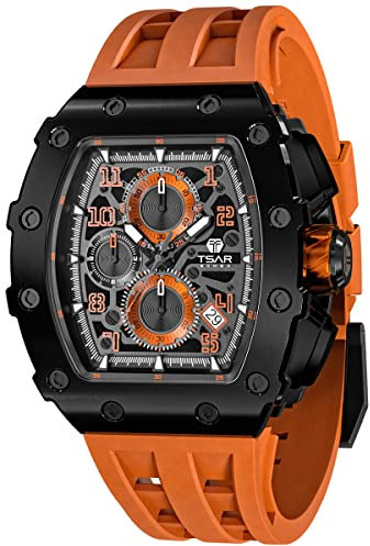 TSAR BOMBA Herrenuhr Luxus Uhr Herren Chronograph 50M Wasserdicht Saphirglas Japan Quarzwerk TMI VK67 Tonneau Leuchtendes Kalender