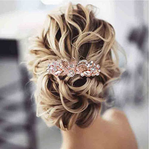 Yheakne Kristall-Haarspange, goldfarbene Blume, Strass, Haarspange, Bling, Braut-Kopfschmuck, dekorativer Kopfschmuck, Kopfschmuck, Brautschmuck, Haarschmuck für Frauen (Gold und Champagner)