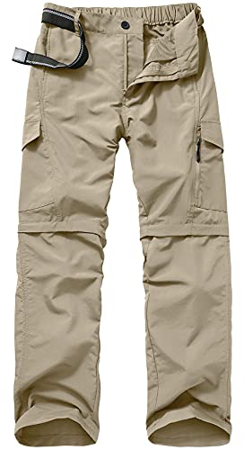 Jessie Kidden Hiking Walking Trousers Men,Quick Dry Convertible Lightweight Breathable Waterproof Outdoor Fishing Work Zip Off Cargo Pants #6088 Khaki-32