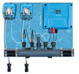 Happy Products - régulateur chlore et ph electronique, analyseur eau et dosage ph automatique avec sonde ph et mesure redox pour anti algue piscine hors sol et encastrée, AVEC interrupteur de débit