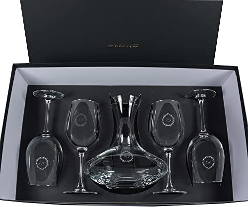 Set personalizzato con decanter e bicchieri da vino incisi con monogramma, con le iniziali e la data che desideri.