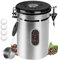 1KG Airtight Canister with Date Tracker & Transparent Window, 2.8L Stainless Steel Coffee Storage Canister, 35OZ Food Storage Container, Tea&Coffe Storage Jar with 30ML Measure Spoon and 4CO2 Valve