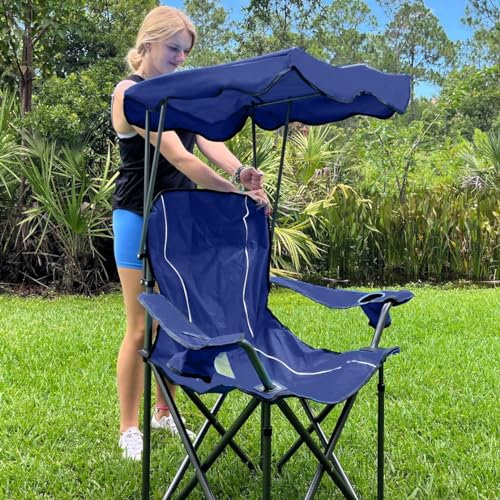 LET'S CAMP Camp Chair with Shade Canopy Folding Camping Recliner Chair with Carry Bag for Outdoor Camping Hiking Beach, Heavy Duty 330 LBS