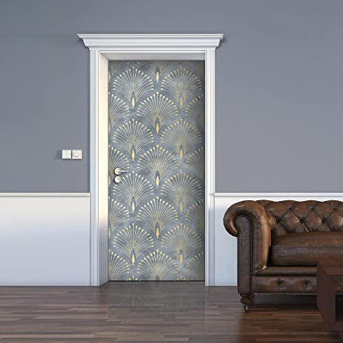 CREARREDA Adesivi per Porte in PVC Premium, Door Cover, Damasco Dorato, Applicazione Facile e Senza Bolle, Rivestimenti per Porte da Interno 83 x 210 Rifilabili, 20176