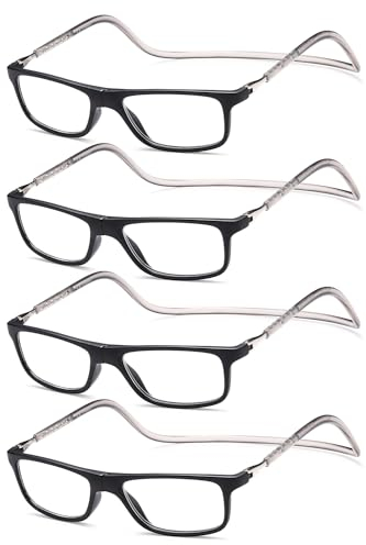 NEW VISION Lesebrille 4 pack, Magnet Lesebrille, Bequem Magnetverschluss Vorne, Leicht Lesebrillen NV2904, Lesehilfe für Damen Herren (4 Schwarz, 1.5, x)