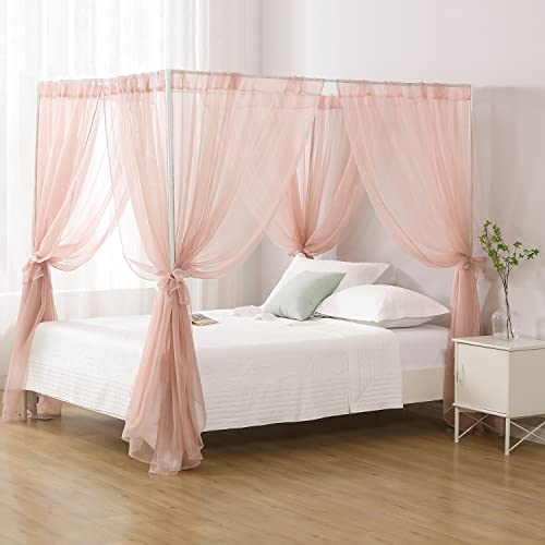 WANFASO Chiffon-Doppelbetthimmel, Betthimmel, Betthimmel, Bettvorhänge für Mädchen und Erwachsene, 4 Pfosten, Bettschal, Raumdekoration, (Dunkelrosa)
