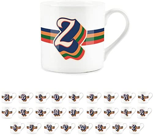 Purely Home Retro Alphabet Letter Z Mug - Bone China White Coffee Tea Present Personalised Initial Gift