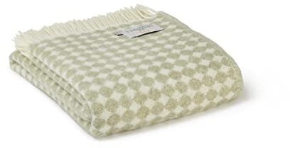 Tweedmill Jacquard Spot Throw/Blanket - Sage Green - 1300x200cms - 100% New Pure Wool Made in Wales