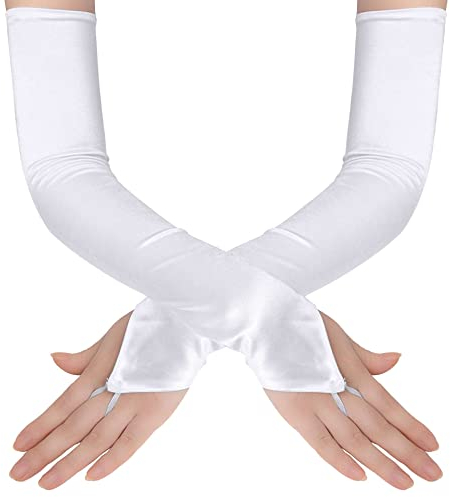 Ein Paar Handschuhe Retro Opera Handschuhe 1920 Handschuhe Schwarze Spitze Handschuhe Lange Fingerlose Elastischer Spitze Handschuhe Satin Handschuhe für Frauen,Handschuhe für Hochzeitsfeier,Weiss