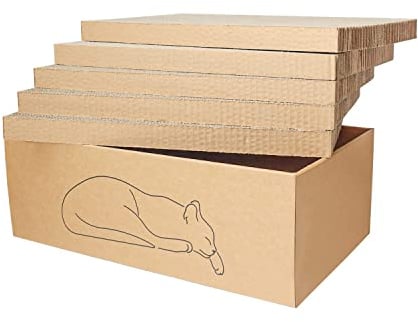 Kidding Pets 5 Packs in 1 Cat Scratch Pad with Box for Indoor Cats, Larger-Sized Durable Recyclable and Reversible Cardboard Cat Scratching Pad for Rest and Play
