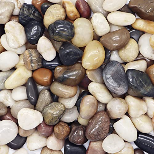 Natural Mixed Color Pebbles, Aleker 4lb Polished River Rocks Gravel, Decorative Small Stones for Garden,Plant Pots,Vase Fillers,Crafts,Fish Tank,Landscaping,Pond,Aquarium,Home etc(0.5-1.2 inch)