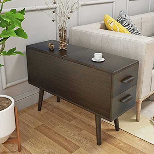 Sofa Beistelltisch mit 2 Schubladen, Flip Lid Storage Schmal und Lange Lagerung Schrank, Massivholz-Schrankbeine, Hydraulische Scharniere, Ecktisch für Wohnzimmer ( Color : Black walnut , Size : 100*3